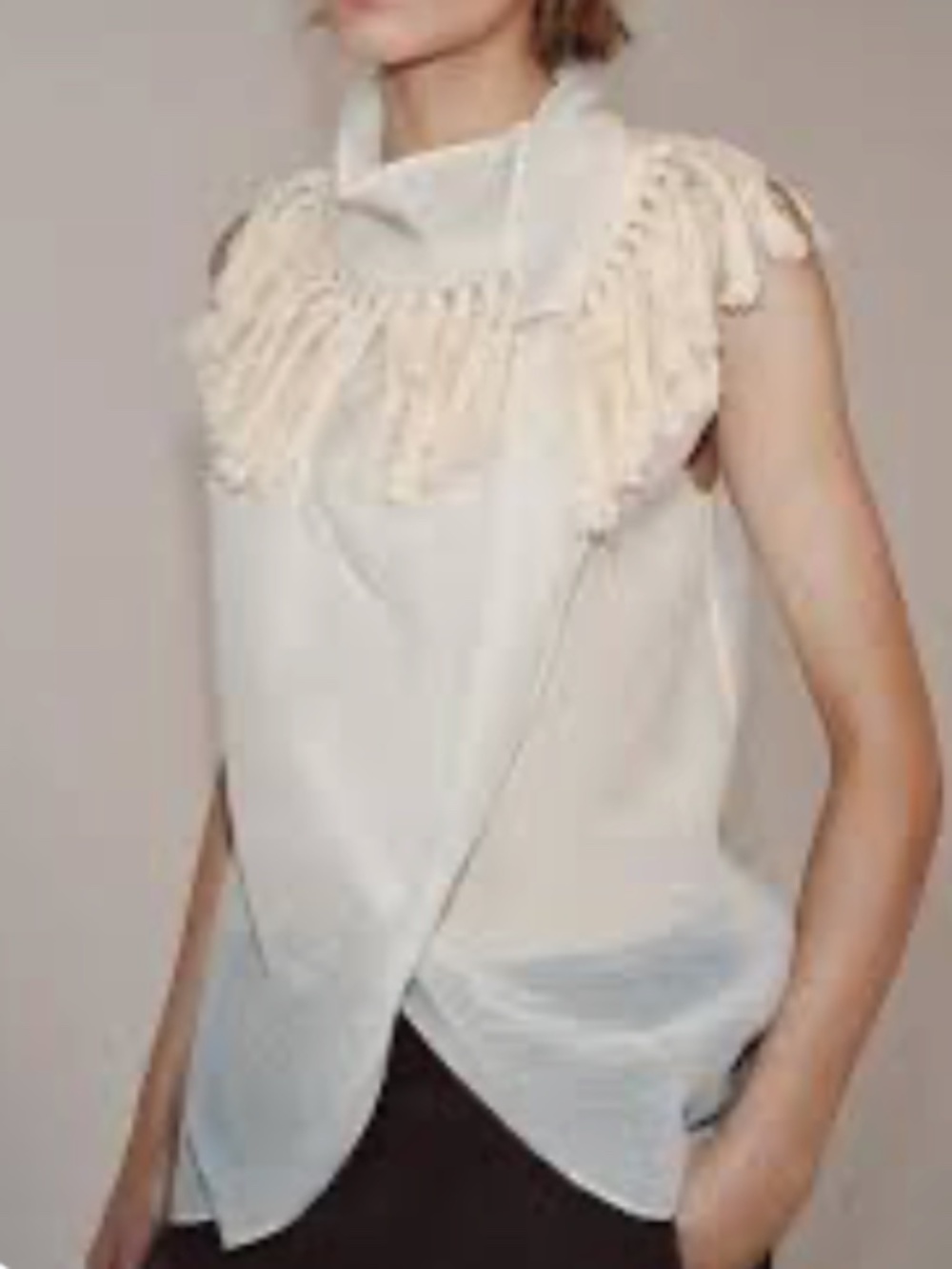Zara FRINGED TOP ZW COLLECTION - Oyster-white. Size L
